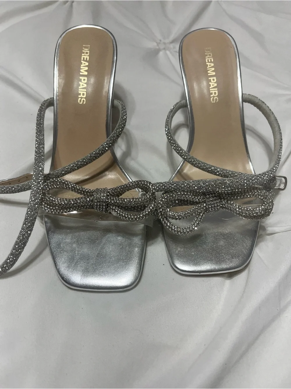 Dream Pairs Silver Crystal Bow Strappy Heels